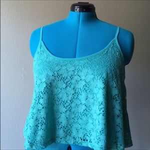 Green Lace Overlay Crop Top